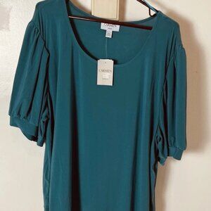 Carmen Marc Valvo 3X Teal Scoop Neck Blouse NWT Plus Size Knit Top